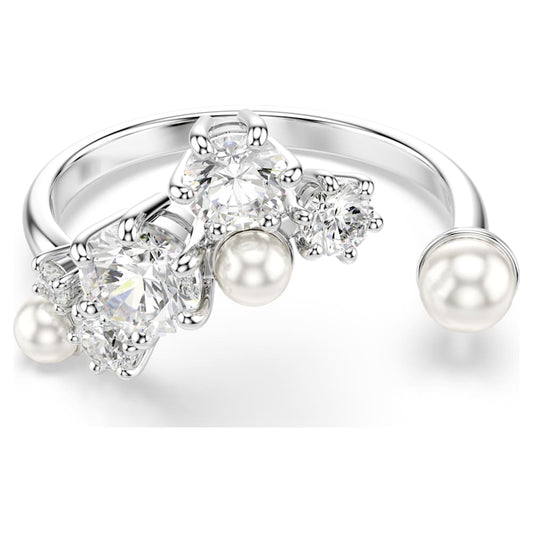 Constella open ring, Crystal pearl, Round cuts, White, Rhodium plated image 1