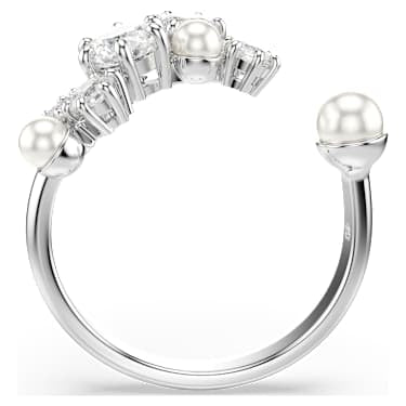 Constella open ring, Crystal pearl, Round cuts, White, Rhodium plated image 3