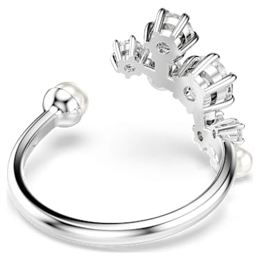 Constella open ring, Crystal pearl, Round cuts, White, Rhodium plated image 4