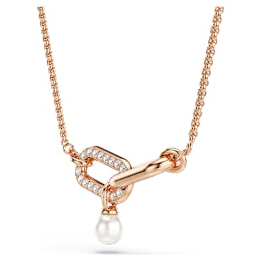 Constella pendant, Crystal pearl, Round cut, White, 18K rose gold finish image 3