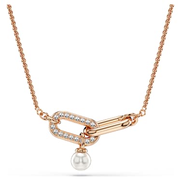 Constella pendant, Crystal pearl, Round cut, White, 18K rose gold finish image 6