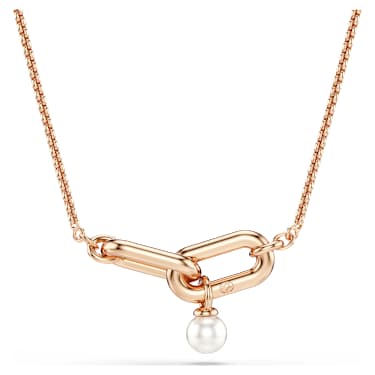 Constella pendant, Crystal pearl, Round cut, White, 18K rose gold finish image 5