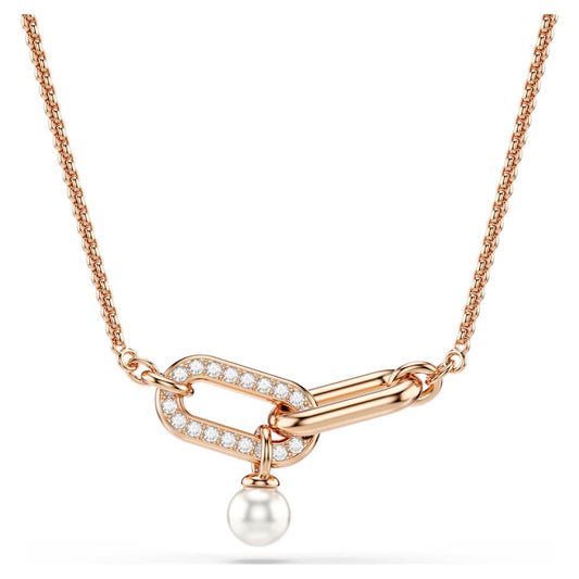 Constella pendant, Crystal pearl, Round cut, White, 18K rose gold finish image 1