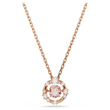 Constella pendant, Round cut, Dancing stone, Pink, 18K rose gold finish image 6