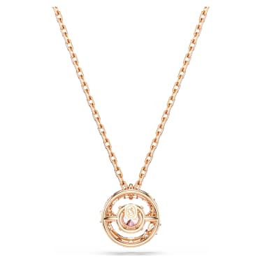 Constella pendant, Round cut, Dancing stone, Pink, 18K rose gold finish image 5