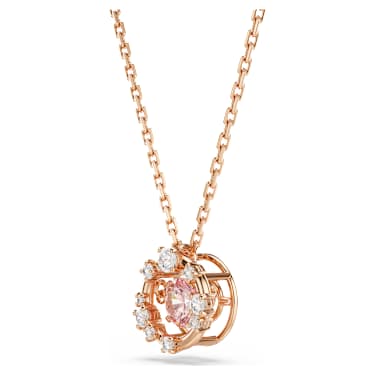 Constella pendant, Round cut, Dancing stone, Pink, 18K rose gold finish image 3