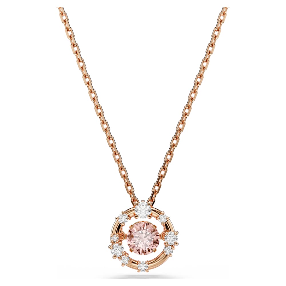 Constella pendant, Round cut, Dancing stone, Pink, 18K rose gold finish image 1