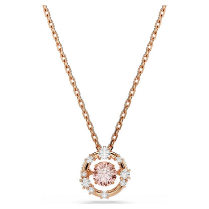 Constella pendant, Round cut, Dancing stone, Pink, 18K rose gold finish image 1