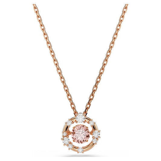 Constella pendant, Round cut, Dancing stone, Pink, 18K rose gold finish image 1