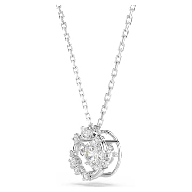 Constella pendant, Round cut, Dancing stone, White, Rhodium plated image 3