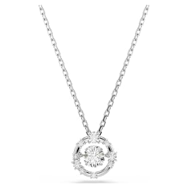 Constella pendant, Round cut, Dancing stone, White, Rhodium plated image 6