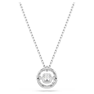 Constella pendant, Round cut, Dancing stone, White, Rhodium plated image 5