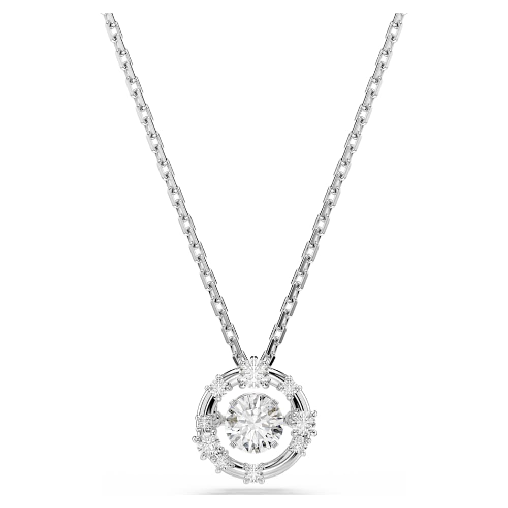 Constella pendant, Round cut, Dancing stone, White, Rhodium plated image 1