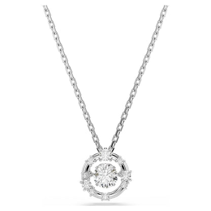Constella pendant, Round cut, Dancing stone, White, Rhodium plated image 1