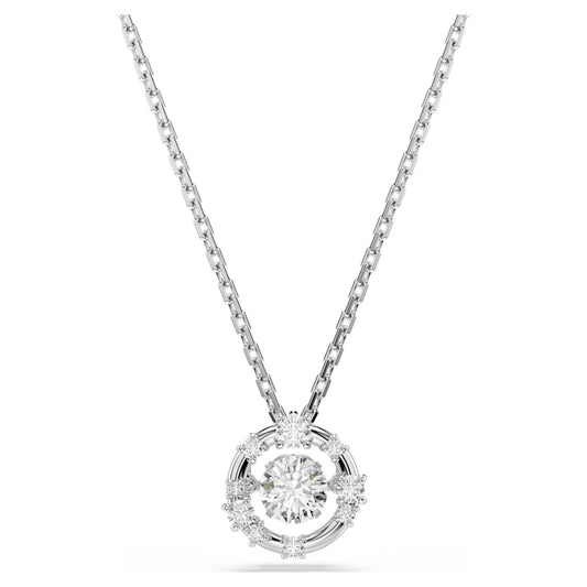 Constella pendant, Round cut, Dancing stone, White, Rhodium plated image 1