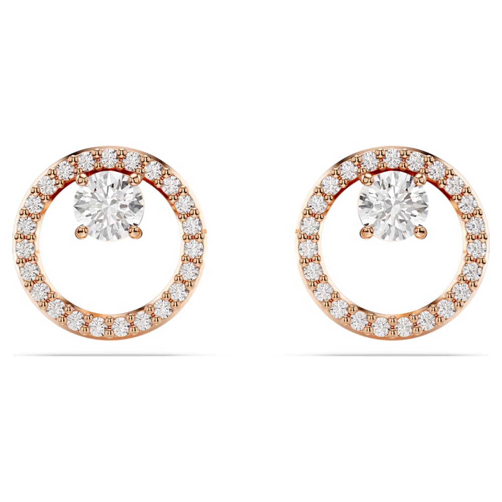 Constella stud earrings, Round cut, White, 18K rose gold finish image 1