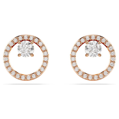 Constella stud earrings, Round cut, White, 18K rose gold finish image 1