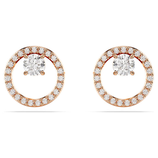 Constella stud earrings, Round cut, White, 18K rose gold finish image 1