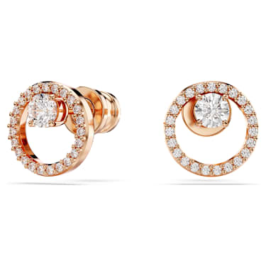 Constella stud earrings, Round cut, White, 18K rose gold finish image 2