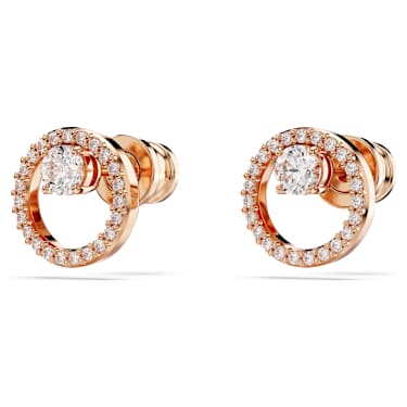 Constella stud earrings, Round cut, White, 18K rose gold finish image 3