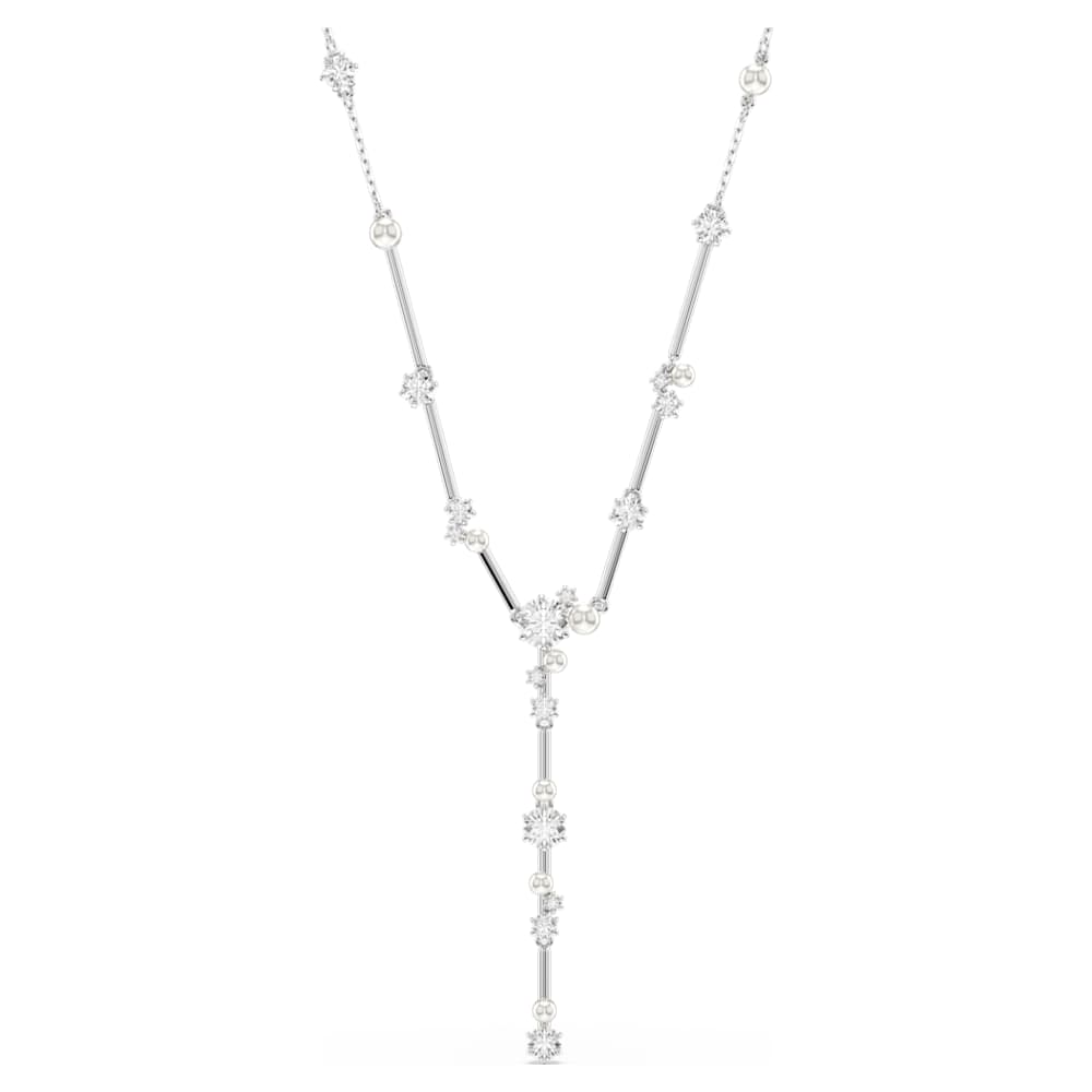 Constella Y necklace, Crystal pearl, Round cuts, White, Rhodium plated image 1