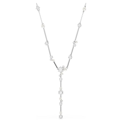 Constella Y necklace, Crystal pearl, Round cuts, White, Rhodium plated image 1