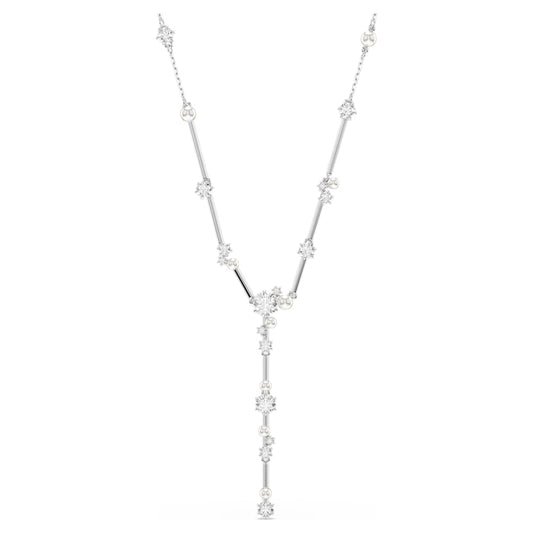 Constella Y necklace, Crystal pearl, Round cuts, White, Rhodium plated image 1