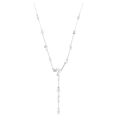 Constella Y necklace, Crystal pearl, Round cuts, White, Rhodium plated image 3