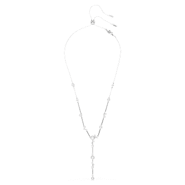 Constella Y necklace, Crystal pearl, Round cuts, White, Rhodium plated image 5