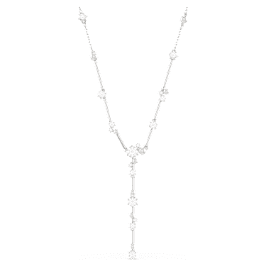 Constella Y necklace, Crystal pearl, Round cuts, White, Rhodium plated image 6