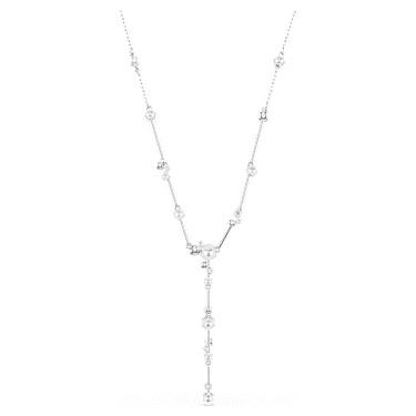 Constella Y necklace, Crystal pearl, Round cuts, White, Rhodium plated image 4