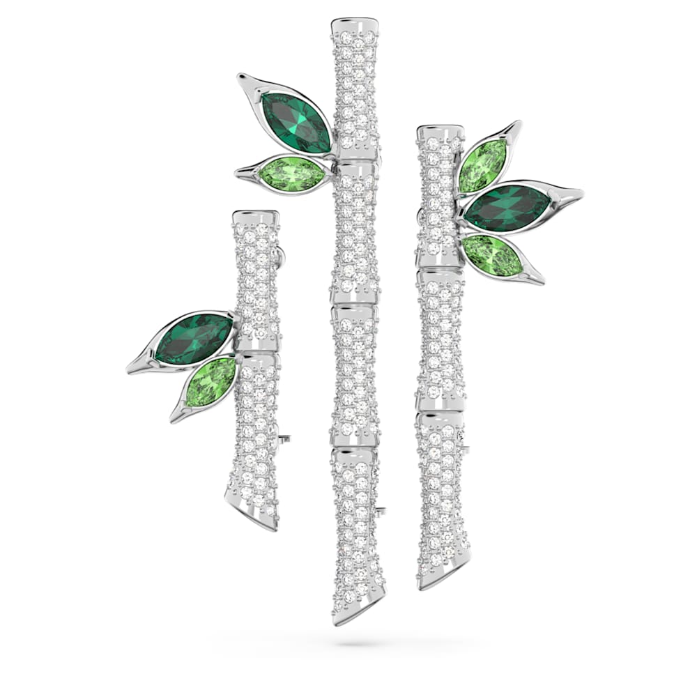 Dellium brooch, Bamboo, Green, Rhodium plated image 1
