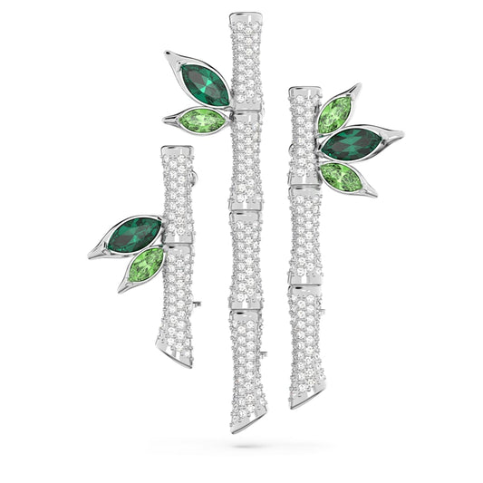 Dellium brooch, Bamboo, Green, Rhodium plated image 1