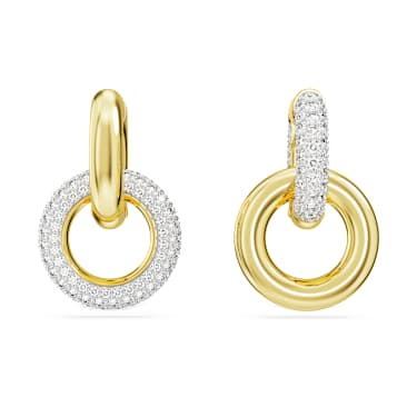 Dextera hoop earrings, Asymmetrical design, Interlocking loop, White, 18K gold finish image 2