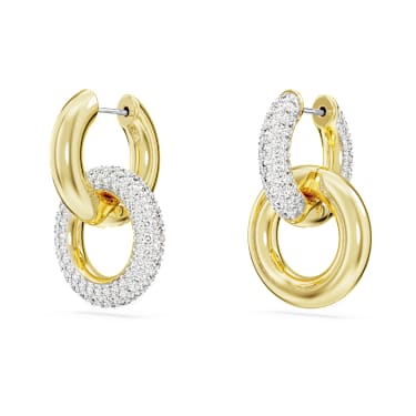 Dextera hoop earrings, Asymmetrical design, Interlocking loop, White, 18K gold finish image 3