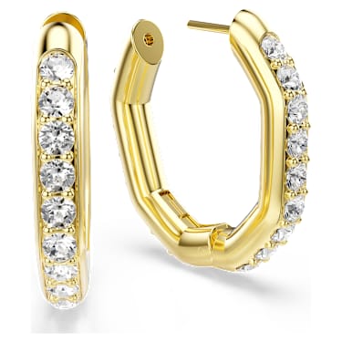Dextera hoop earrings, Octagon shape, Round cut, Medium, White, 18K gold finish image 3