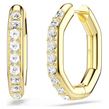 Dextera hoop earrings, Octagon shape, Round cut, Medium, White, 18K gold finish image 4