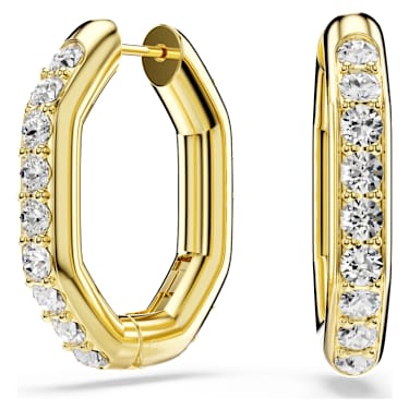 Dextera hoop earrings, Octagon shape, Round cut, Medium, White, 18K gold finish image 5