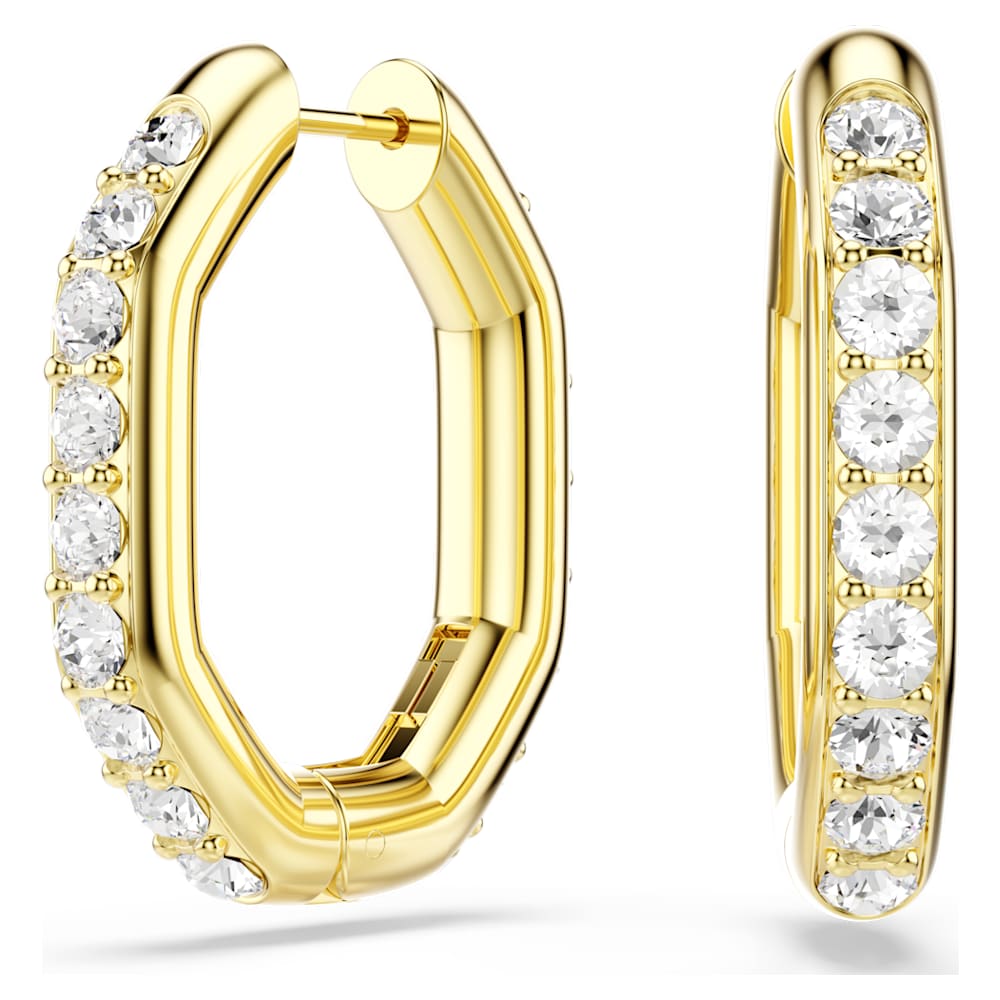 Dextera hoop earrings, Octagon shape, Round cut, Medium, White, 18K gold finish image 1