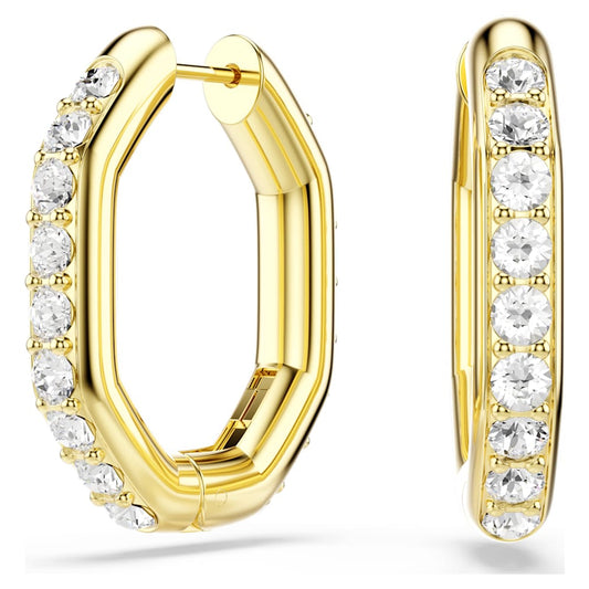 Dextera hoop earrings, Octagon shape, Round cut, Medium, White, 18K gold finish image 1