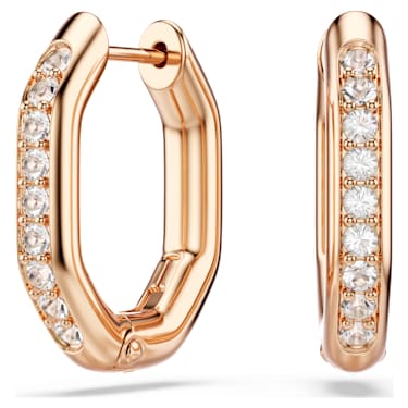 Dextera hoop earrings, Octagon shape, Round cut, Small, White, 18K rose gold finish image 5