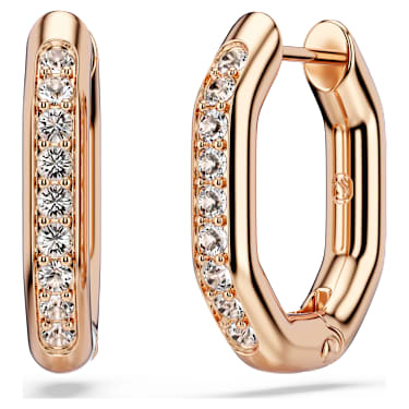Dextera hoop earrings, Octagon shape, Round cut, Small, White, 18K rose gold finish image 4