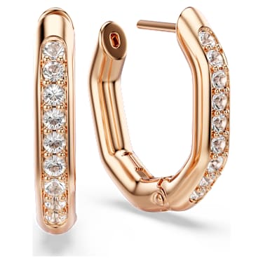 Dextera hoop earrings, Octagon shape, Round cut, Small, White, 18K rose gold finish image 3