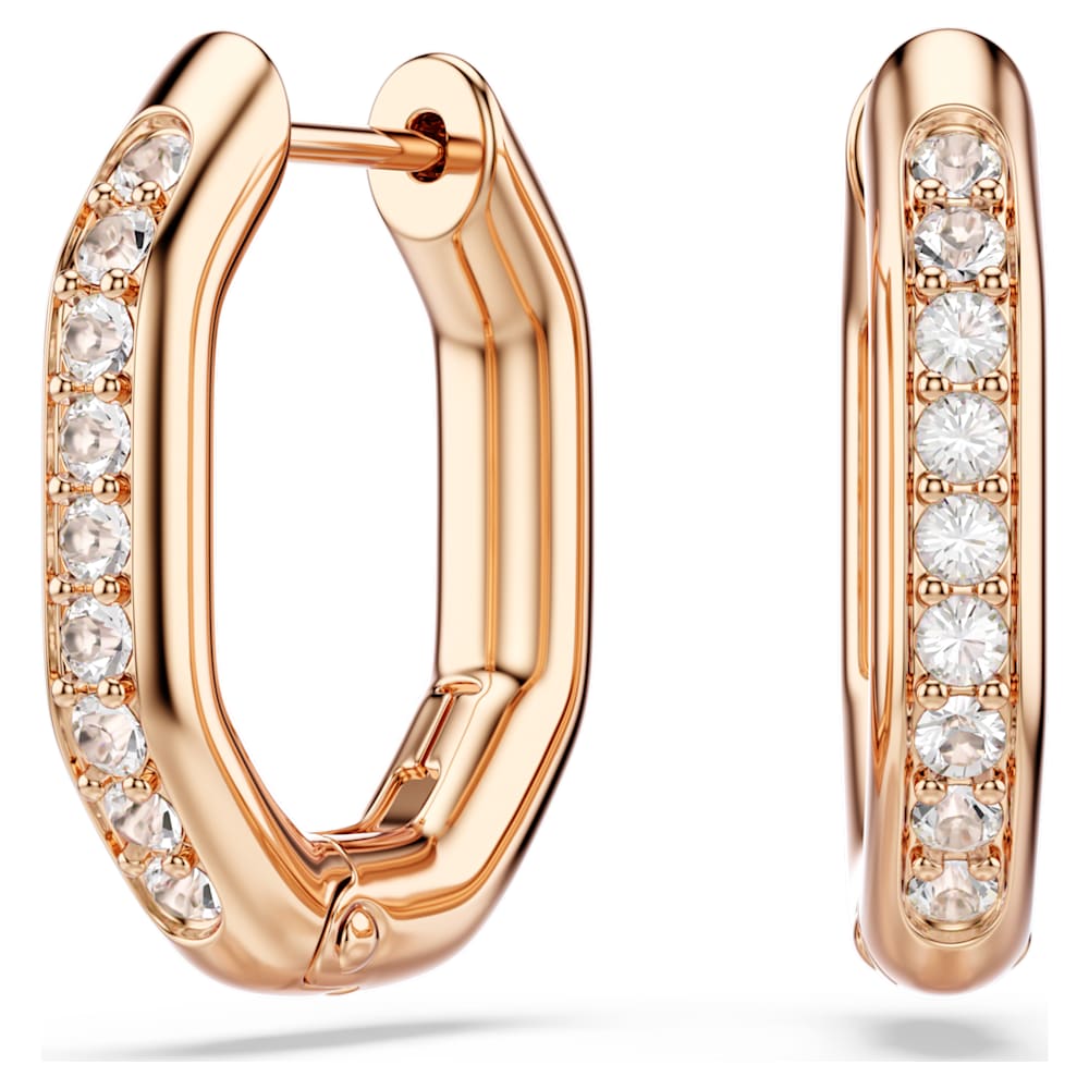 Dextera hoop earrings, Octagon shape, Round cut, Small, White, 18K rose gold finish image 1