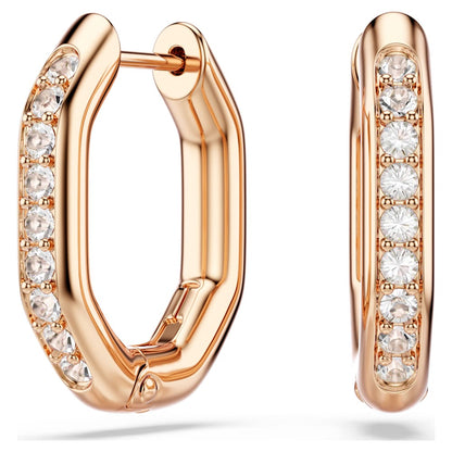 Dextera hoop earrings, Octagon shape, Round cut, Small, White, 18K rose gold finish image 1
