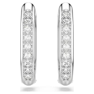 Dextera hoop earrings, Octagon shape, Round cut, Small, White, Rhodium plated image 2