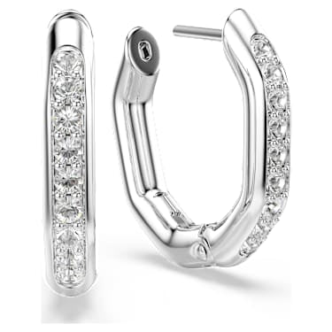 Dextera hoop earrings, Octagon shape, Round cut, Small, White, Rhodium plated image 3
