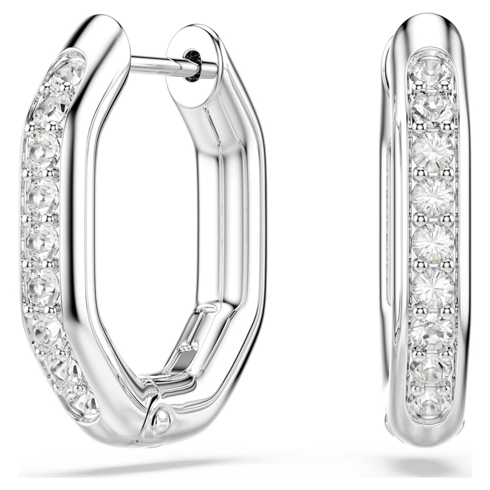Dextera hoop earrings, Octagon shape, Round cut, Small, White, Rhodium plated image 1