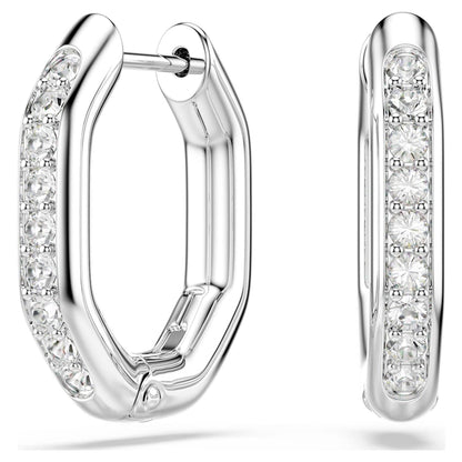 Dextera hoop earrings, Octagon shape, Round cut, Small, White, Rhodium plated image 1