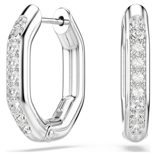 Dextera hoop earrings, Octagon shape, Round cut, Small, White, Rhodium plated image 1